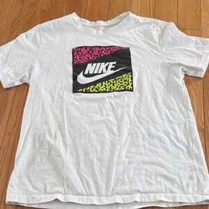 Nike White Tee with Pink and Yellow Graphic Large